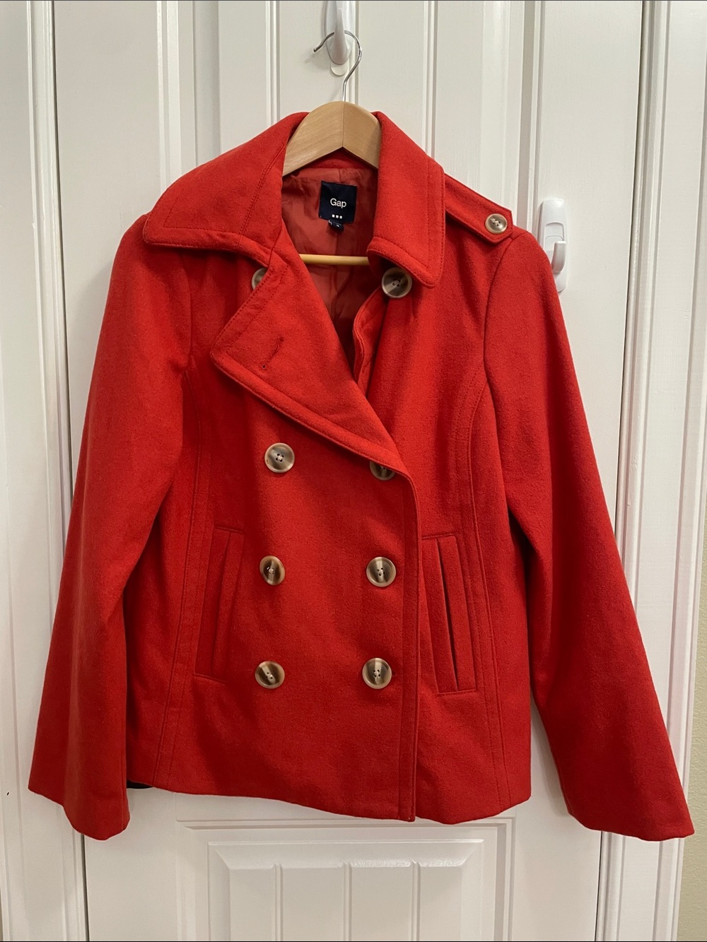 GAP Orange Double-Breasted Wool Pea Coat
